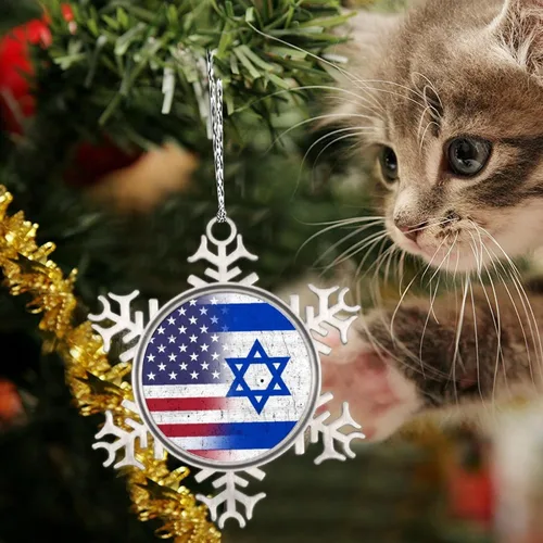 Vista 6 de Adornos de copo de nieve con la bandera estadounidense de Israel United We Stand with Israel, decoraciones de Navidad para árbol, adornos de Navidad