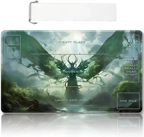 Vista 22 de DAUXID Tapete de Juego MTG Cosido Premium con Zonas y Respaldo de Goma Antideslizante, Tapete de Juego TCG para MTG y Otros Juegos de Cartas, Diseño