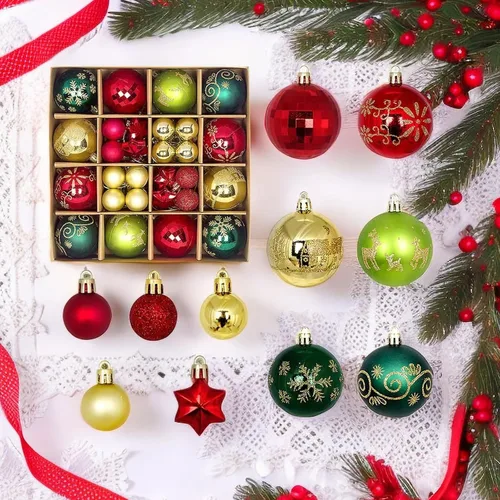 Vista 8 de Juego de 44 adornos de bolas de Navidad, adornos de bolas de Navidad inastillables para Navidad, vacaciones, corona y decoraciones de fiestas