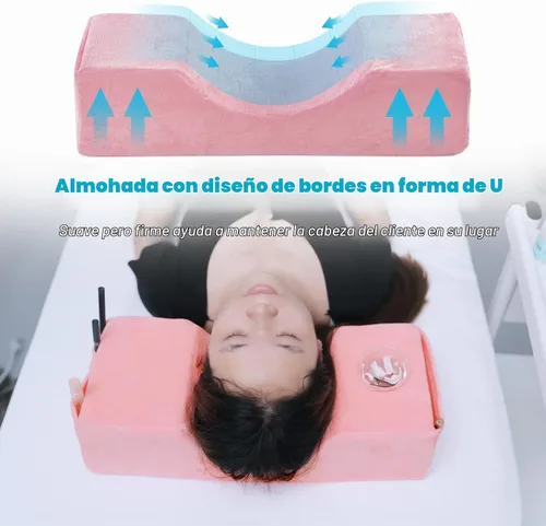Vista 3 de Cómoda almohada de cuello de extensión de pestañas, almohada de contorno de cuello de espuma viscoelástica para apoyo para dormir, almohada de Rosa