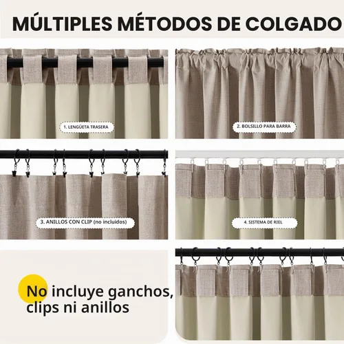 Vista 6 de EMEMA - Cortinas de lino beige opacas de 84 pulgadas de largo, 2 paneles para dormitorio, sala de estar, aislamiento térmico, cortinas de lino
