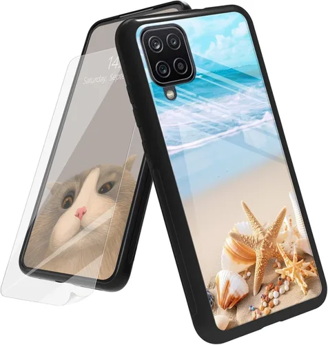 Vista 143 de Funda para Samsung Galaxy A12 5G con protector de pantalla, parte trasera de vidrio templado + TPU de silicona suave que absorbe los golpes