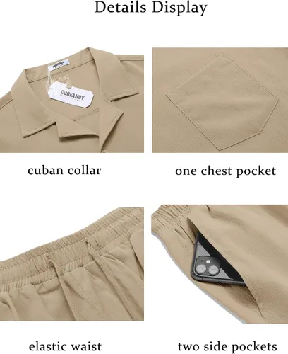 Vista 5 de COOFANDY Conjunto de 2 piezas para hombre, camisas de manga corta con botones, trajes casuales de playa