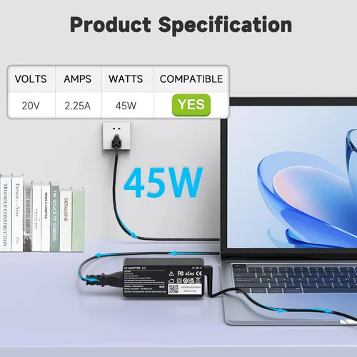 Vista 2 de Adaptador de CA USB-C de 45 W compatible con Acer Chromebook N/Q, Spin, C y R Series