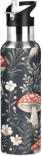 Vista 8 de Insulated Water Bottle 32 Oz, Leakproof Water Bottles for Gym Outdoor Travel School, Red Mushrooms White Flowers