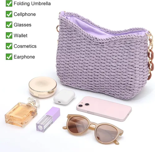 Vista 6 de Ovida Bolso de hombro de paja para mujer, bolso de playa tejido de paja para verano, bolso pequeño de mano de paja, bolso de mano para teléfono