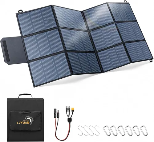 Vista 10 de LVYUAN Panel solar portátil de 100 W para estación de energía, panel solar plegable 23.5% monocelda con ETFE, IP65 P-PERC con adaptador 4 en 1