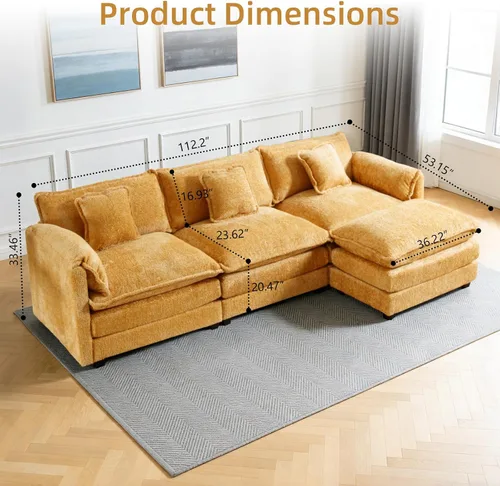Vista 2 de GNIXUU Sofá Seccional Extragrande de 112" Cloud Couch para Sala de Estar, Moderno Sofá de Chenille en Forma de L, Cómodo Sofá Cama Modular Boucle