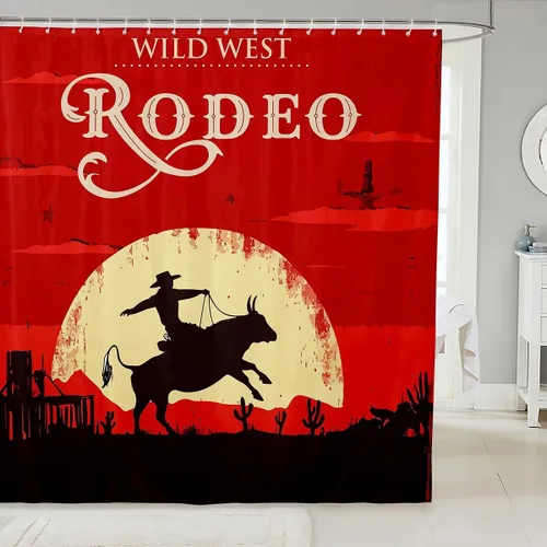 Vista 30 de Juego de cortinas de ducha de piel de vaca, estilo retazos, estampado de vaca, cortina de animales de granja, piel de ganado de toro de cuerno
