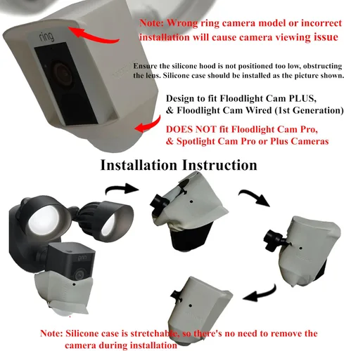Vista 5 de Funda de silicona compatible con Ring Floodlight Cam Wired Plus, cámara de reflector, protección contra el deslumbramiento solar, los rayos UV
