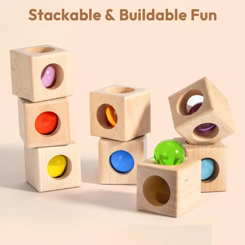Vista 6 de Woodtoe Montessori - Juguete apilable para niños de 3, 4, 5, 6 años, bloques de construcción arcoíris para niños pequeños, bloques apilables
