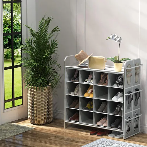 Vista 2 de Simple Houseware - Organizador de zapatero con cubículo de 4 niveles y 16 cubos, color gris