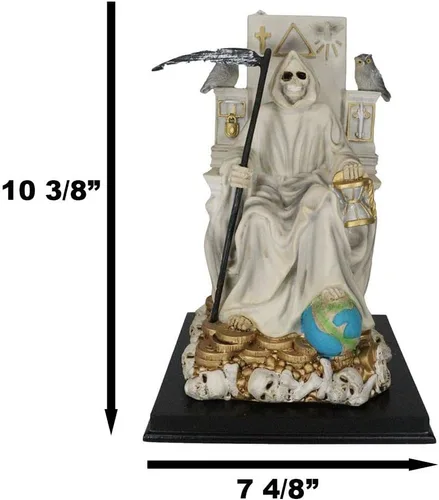 Vista 2 de Ebros Túnica blanca Santa Muerte Santa Muerte Hueso Sagrado Madre sentada en el trono con guadaña Estatua Patrón de Protección Sanación Pureza