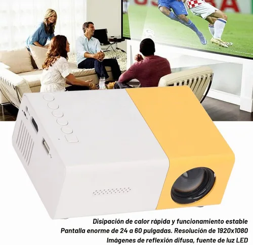 Vista 4 de Mini proyector portátil, proyector de película digital, pantalla grande de 24 a 60 pulgadas, resolución de 1920 x 1080, multiinterfaz, proyector