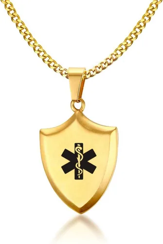 Vista 8 de LiFashion LF - Collar con colgante de acero inoxidable personalizado ICE SOS para hombre, grabado gratuito para hombre, de alerta médica, escudo