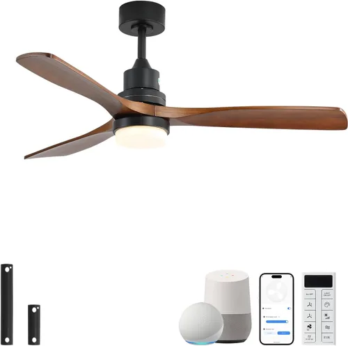 Vista 11 de Sofucor - Ventiladores de techo de 52 pulgadas con luces, ventilador de techo de madera sólida para interiores/exteriores con control remoto, motor