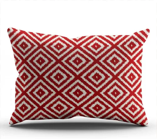 Vista 50 de Fundas de almohada decorativas Ikat con patrón de diamante en rojo y crema, cojín personalizable rectangular, tamaño 12 x 16 pulgadas, funda