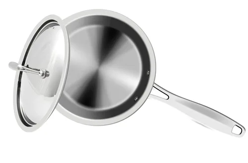 Vista 2 de Nuwave Sartén de acero inoxidable de tres capas con tapa, tecnología de calentamiento uniforme, construcción profunda 18/10, sin PTFE PFOA PFOS, 5QT