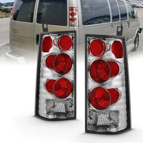 Vista 7 de AmeriLite juego de luces traseras de freno negras de repuesto para furgoneta Chevy Express GMC Savana - lado del pasajero y del conductor