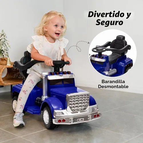 Vista 3 de Outfunny Coche de empuje 3 en 1 para niños pequeños de 1 a 3 años con mango y música Azul