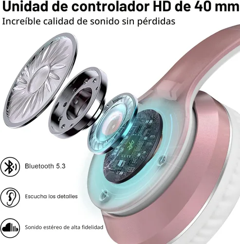 Vista 3 de JOMILIN B9 - Auriculares Bluetooth sobre la oreja, 3 modos de EQ musical y 50 horas de reproducción, auriculares inalámbricos con micrófono, estéreo