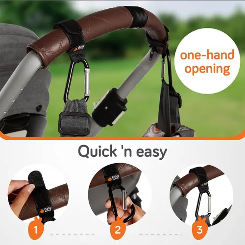 Vista 6 de Baby Uma Ganchos de cochecito para bolsas (paquete de 2) – Clips y ganchos universales para cochecito, antideslizantes con apertura con una sola