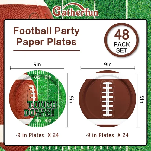 Vista 6 de Kit de suministros para fiestas de fútbol – Sirve a 48 invitados con platos de papel de 9 pulgadas para fiesta de cumpleaños de fútbol, día