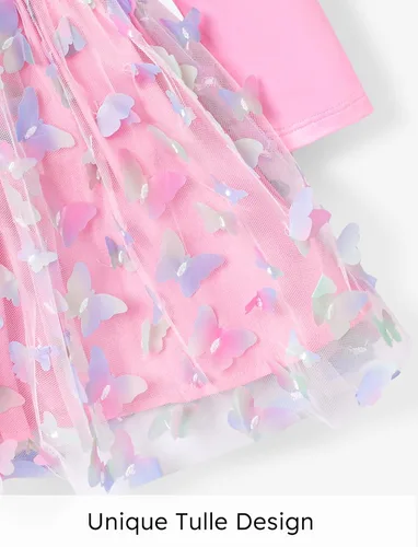 Vista 5 de L.O.L. Surprise! Vestidos de malla tutú para niñas con mariposa y purpurina para fiesta, vestido de tul de manga larga, regalo de cumpleaños