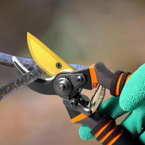 Vista 7 de HO.GAR Kit de tijeras de podar de titanio de alta calidad: podadoras manuales profesionales resistentes, tijeras de jardinería, tijeras ergonómicas.