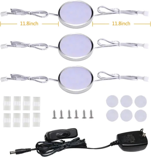 Vista 5 de Accesorio de iluminación LED para debajo del mostrador, paquete de 3 luces conectables con cable para debajo del gabinete para cocina, luces