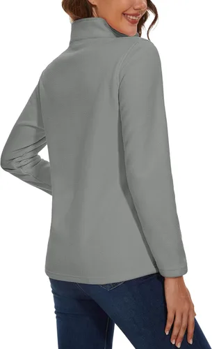 Vista 2 de MAGCOMSEN Sudadera de forro polar con cremallera de un cuarto para mujer, ligera, cuello alto, abrigada