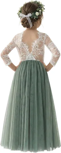 Vista 27 de 2Bunnies - Vestido de fiesta con tutú de tul, espalda de encaje de rosa, tipo A, para niñas Maxi sin mangas de encaje