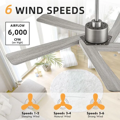 Vista 7 de WINGBO - Ventilador de techo de 54" de ABS con motor DC sin luz, ventilador de techo de 5 aspas con veta de madera de ABS con control remoto, motor