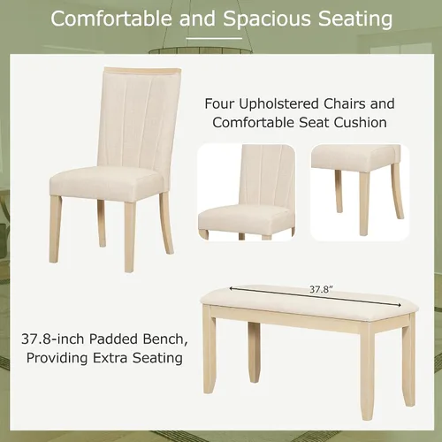 Vista 3 de Merax Juego de mesa de comedor extensible de 78 pulgadas con hojas extraíbles de 18 pulgadas, juego de mesa de comedor de madera de 6 piezas con 4