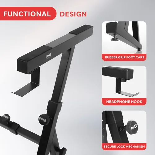 Vista 6 de Pyle Heavy Duty Folding Keyboard Stand - Sturdy Reinforced Z Design w/ Adjustable Width & Height, Foam Padded Arms, Digital Piano Stand, Fits 54-88