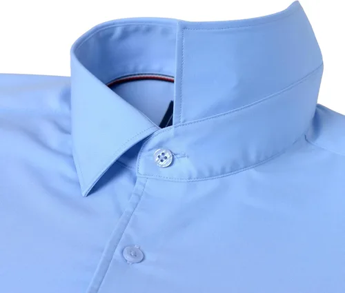 Vista 4 de Gollnwe Camisa de vestir elástica de bambú para hombre, manga larga, color sólido con puño convertible