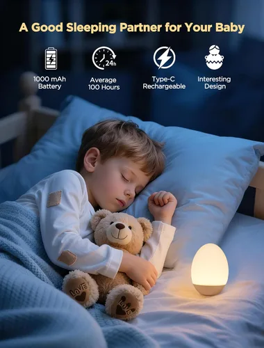 Vista 4 de Luz de huevo para guardería, luz nocturna de bebé 256 RGB, luz nocturna recargable para niños, lámpara de noche portátil pequeña inalámbrica