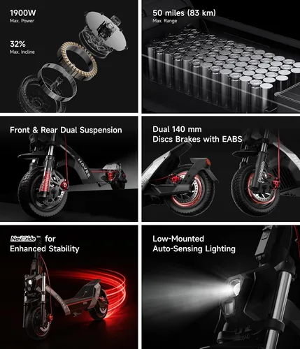 Vista 2 de NAVEE UT5 Ultra X/UT5 Max/XT5 Pro/NT5 Max Electric Scooter, 25-43.5 mph, 51.6-74.6 Miles Range, 1638-2400W Peak Motor & Dual Suspension & Disc