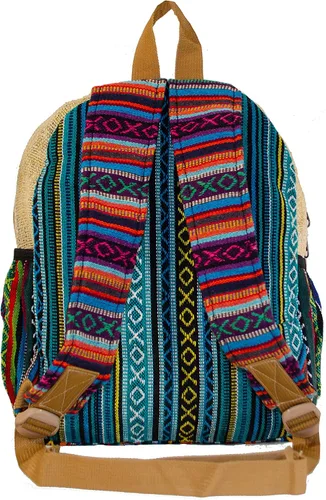Vista 3 de Himalayan Fashion - Mochila mediana de cáñamo hecha a mano, estilo marihuana bohemia, bolsa de viaje, color negro, beige, negro, (Black, Beige)