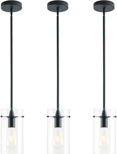 Vista 22 de Paquete de 2 luces colgantes para isla de cocina, lámparas colgantes ajustables de cristal, luces colgantes negras mate, isla de cocina, iluminación