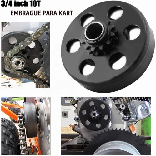Vista 2 de Embrague centrífugo 3/4 de diámetro 10T para cadena #40/41/420 compatible con Go Kart Minibike cortacésped Fun Kart Engine 3/4 Bar