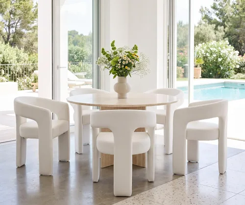Vista 19 de RIVOVA Silla de comedor moderna de barril, silla lateral acolchada en lino con brazos cómoda para tocador, silla para comedor, sala de estar