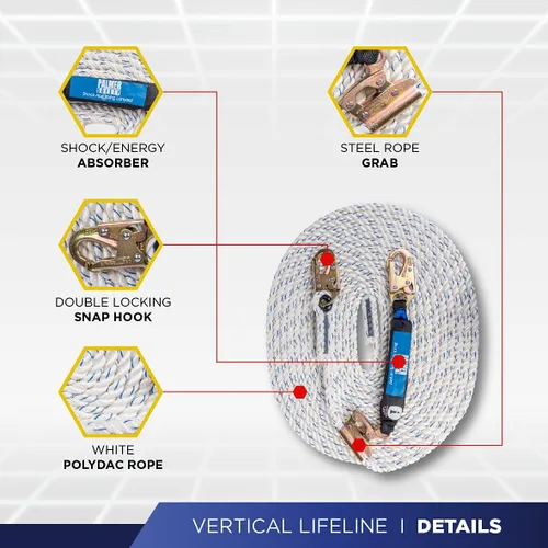Vista 2 de Ensamble de Línea de Vida Vertical Palmer Safety - Arnés de Cuerda de 25 Pies de Seguridad con Agarre de Cuerda - Kit de Protección contra Caídas
