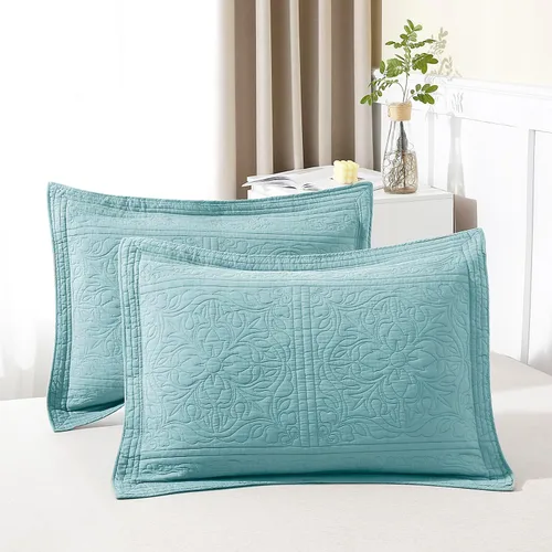 Vista 30 de WINLIFE Funda de almohada acolchada 100% algodón con estampado floral tamaño estándar (azul bebé)