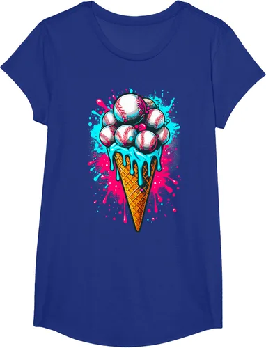 Vista 20 de Camiseta de béisbol de acuarela de helado de béisbol