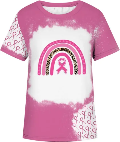 Vista 5 de Breast Cancer Shirts for Women Trendy Ribbon Graphic Tops Cancer Survivor Gifts T Shirt Cancer Awareness Blouses
