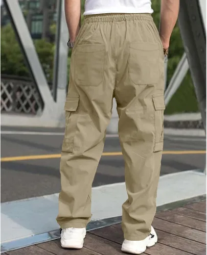 Vista 4 de Lexiart Pantalones cargo de senderismo para hombre, con cordón, pantalones deportivos de trabajo, ajuste holgado, pantalones de senderismo