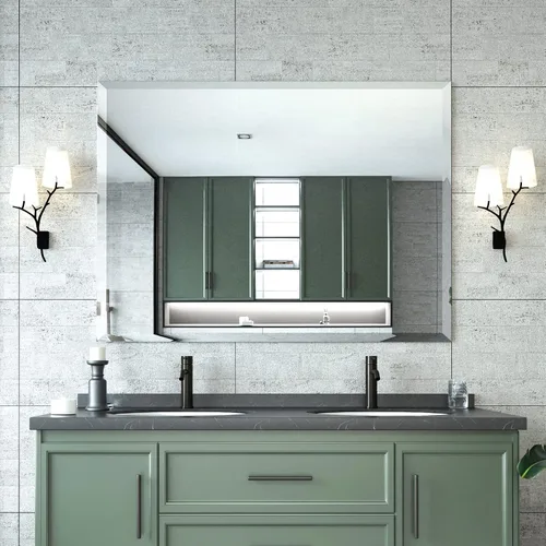 Vista 16 de Mirrorons Espejo biselado, espejos de baño para pared de 40 x 32 pulgadas, espejo de baño rectangular sin marco con borde biselado, se cuelga