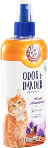 Vista 2 de Arm & Hammer Spray para control de olores y reducción de caspa para gatos con bicarbonato de sodio desodorizante, espray perfumado de madera
