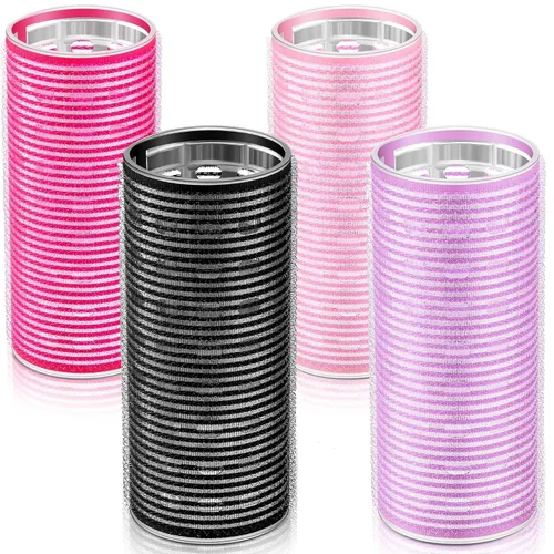 Vista 16 de WILLBOND 4 rodillos de pelo largos para flequillo, rizadores de núcleo de aluminio, rodillo térmico de autoagarre para cabello largo y mediano, Negro